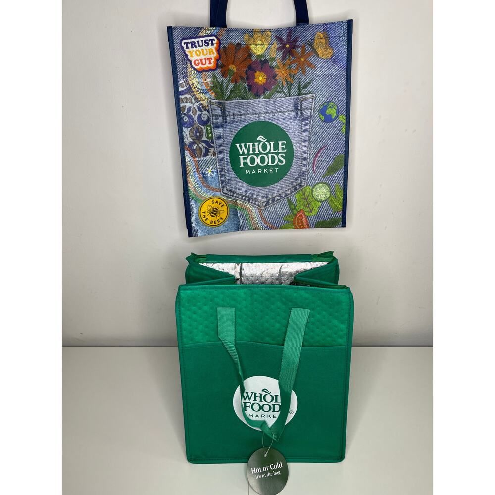 Set of 2 — Whole Foods Market Reusable Grocery Tote + Insulated Cooler Bags NEW!